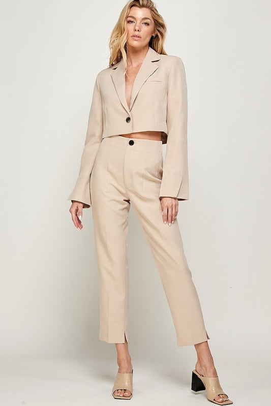 beige cropped blazer