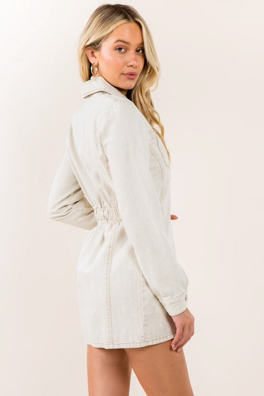 Beige long sleeve denim dress