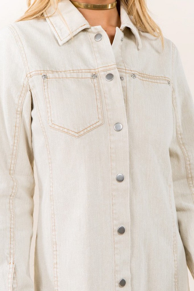 Beige long sleeve denim dress
