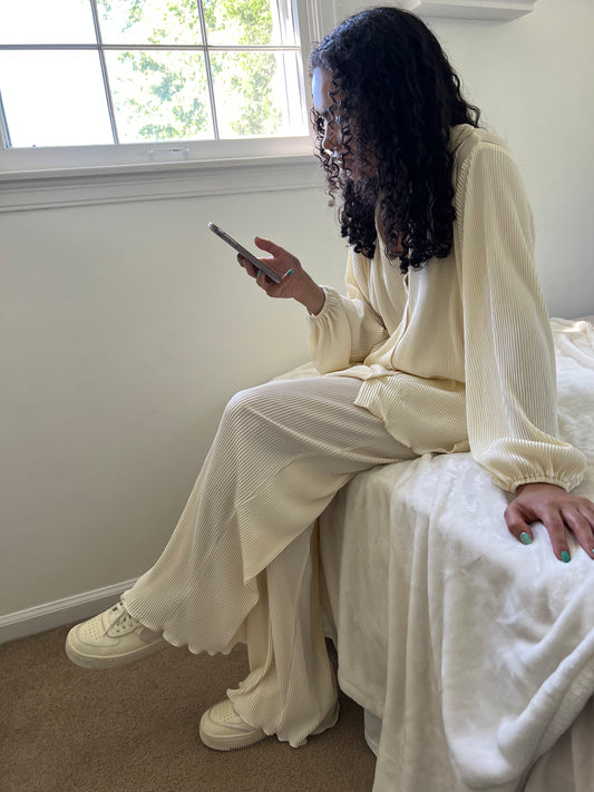 Pleated Shirt and Wide Leg Pants
