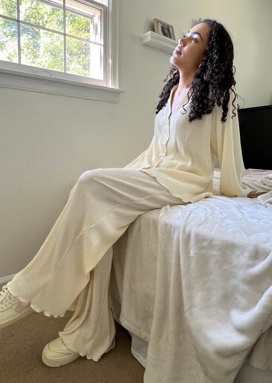 Pleated Shirt and Wide Leg Pants