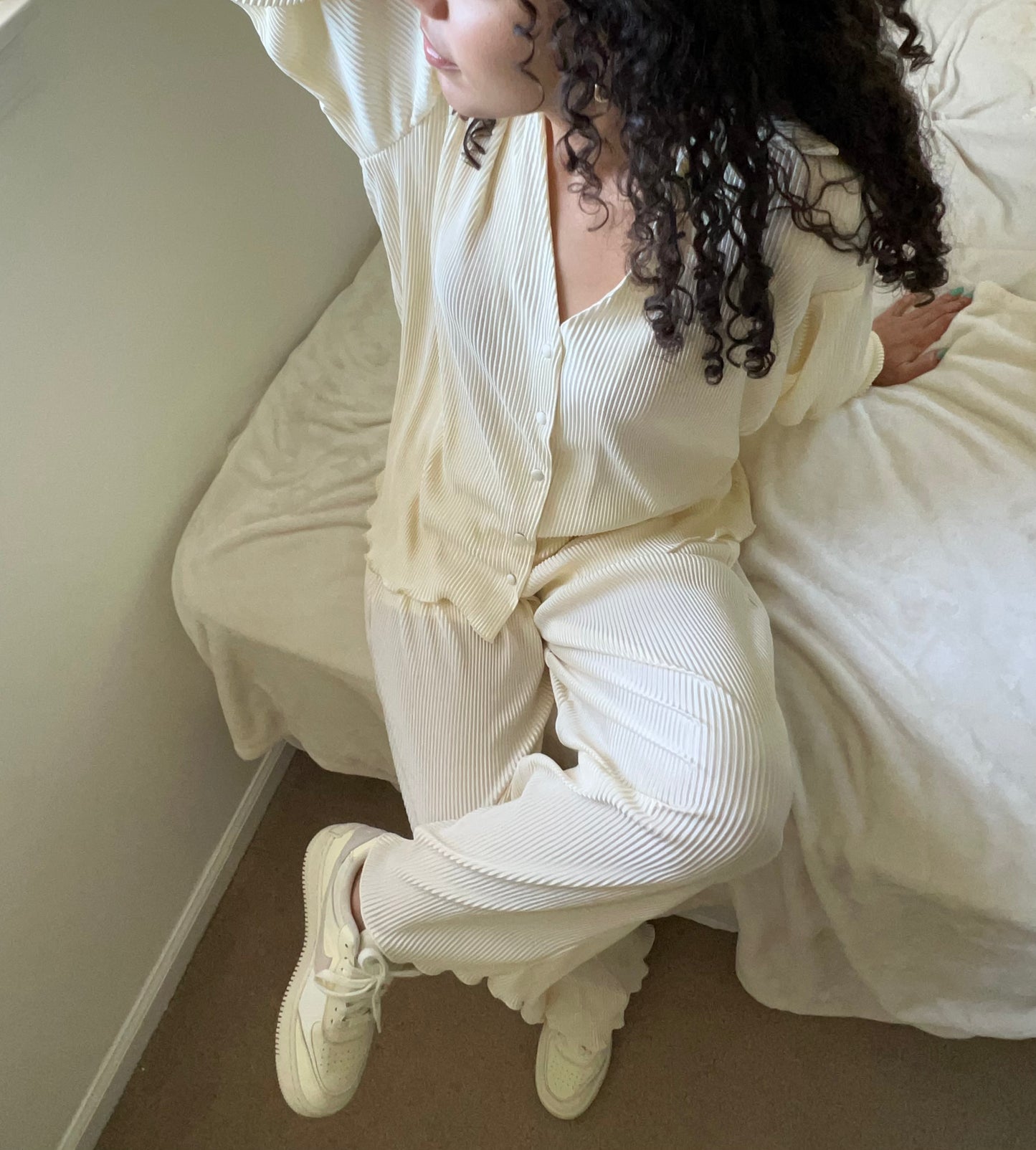 Pleated Shirt and Wide Leg Pants