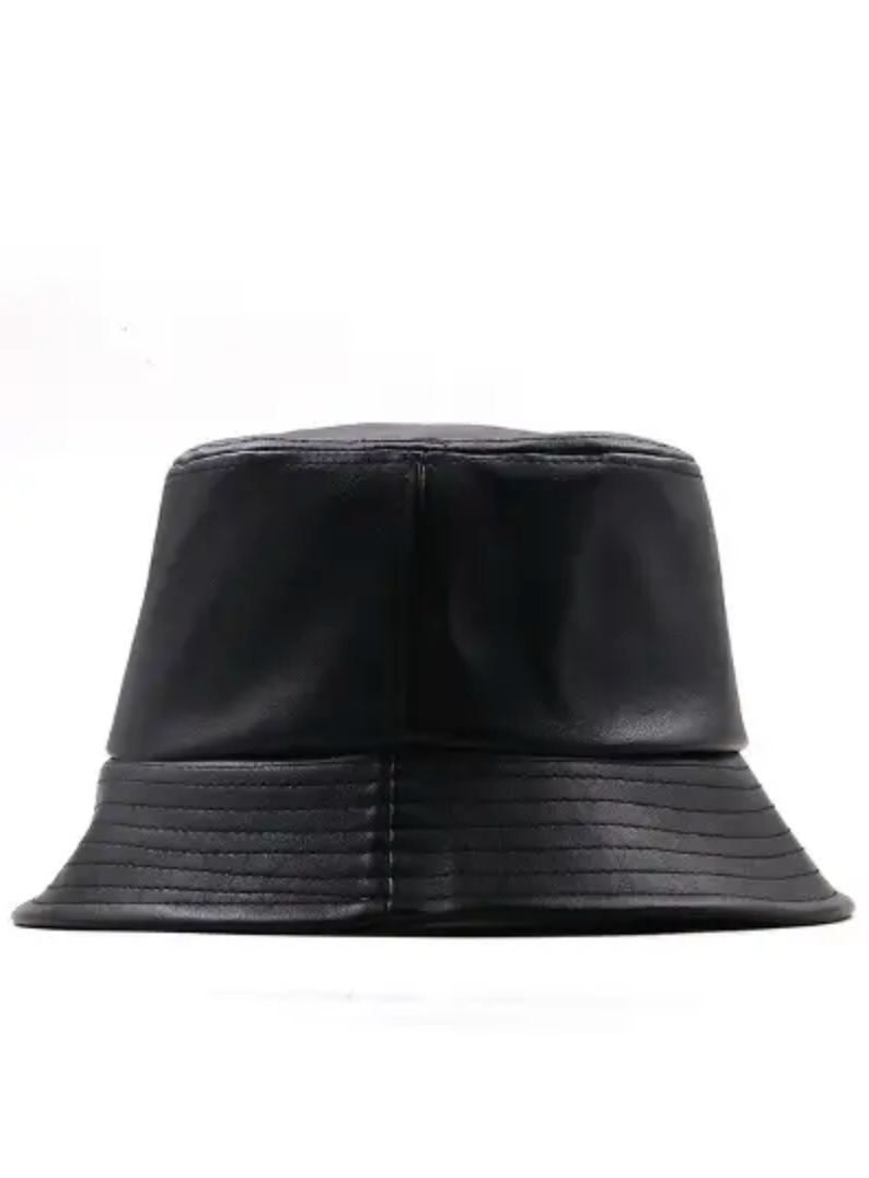 black vegan leather bucket hat