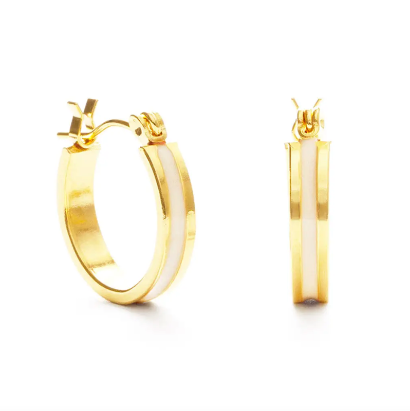Channel gold hoops with white enamel