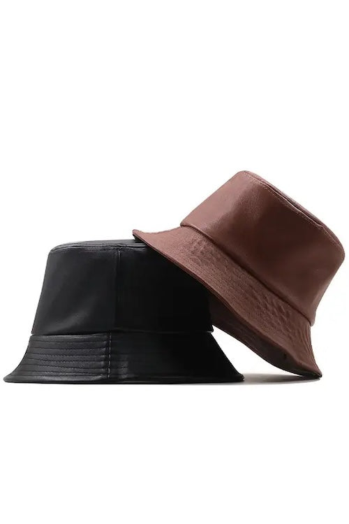black vegan leather bucket hat